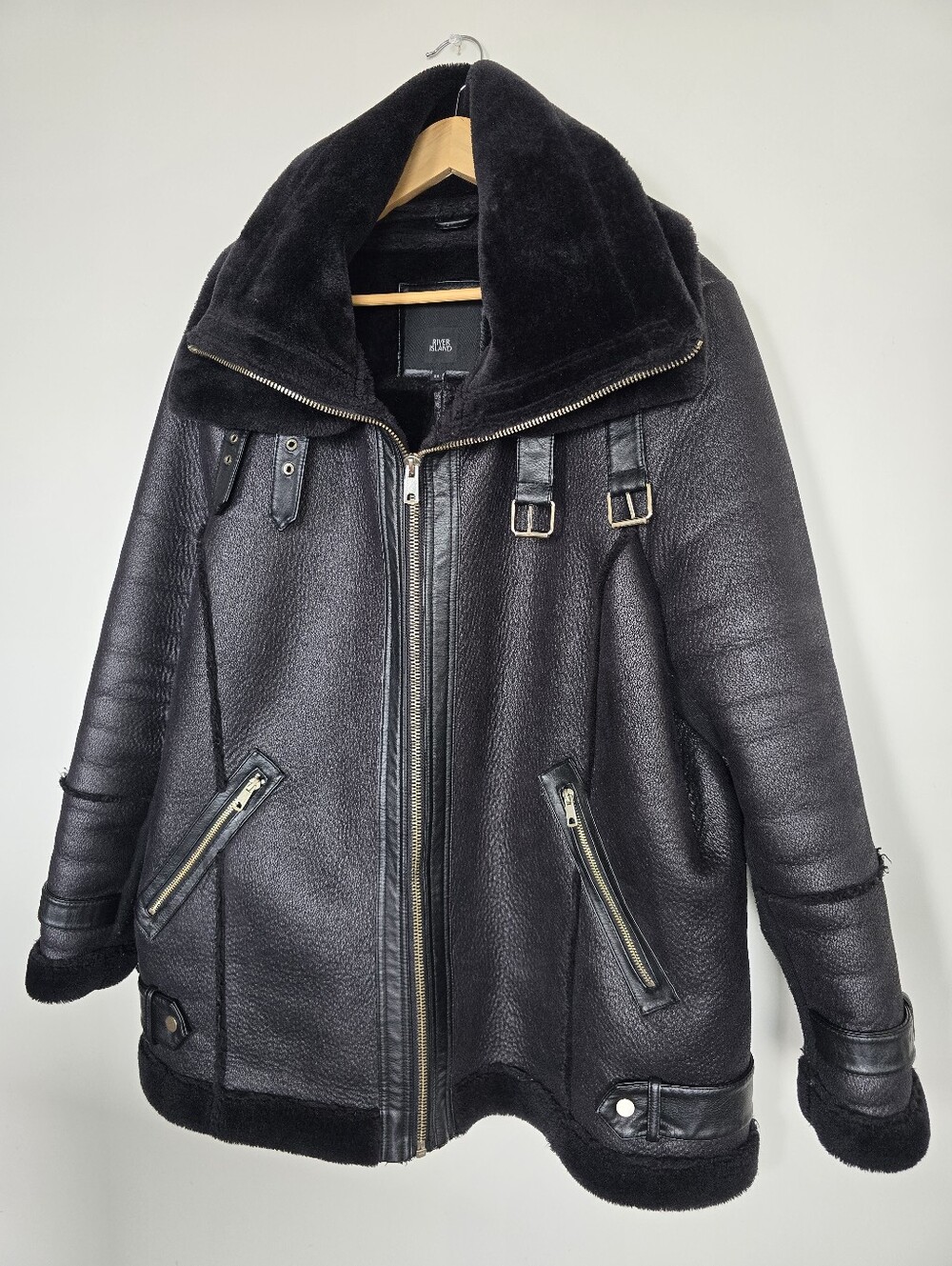 River Island Faux Shearling Plus Size Black Biker Jacket size UK24 US20
